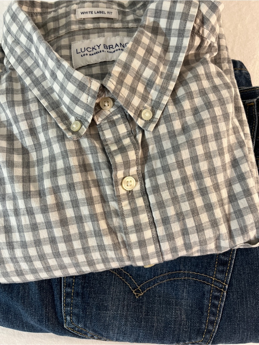 Lucky Brand Gray and White Check Button-Down Shirt - size XXL